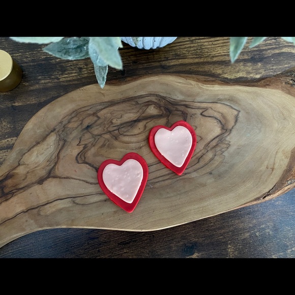 Handmade Heart Clay Earrings - Valentine's Day - Picture 2 of 5